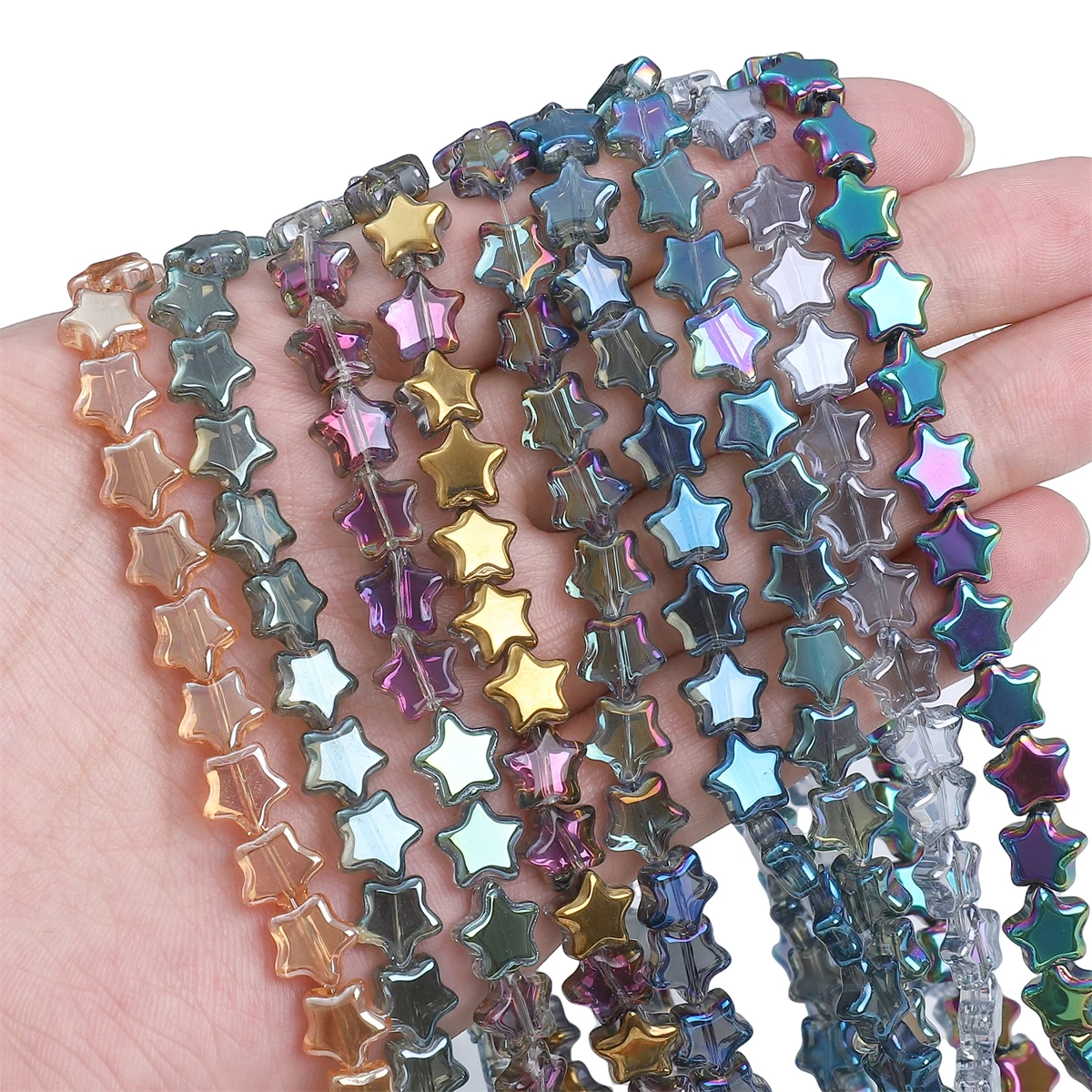 

8mm High-Quality Five-Pointed Star Plated Colored Glass Beads for DIY Jewelry Accessories Necklaces Bracelets Earrings 10pcs/bag
