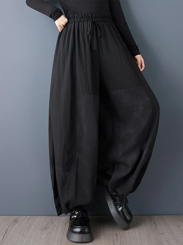 Pantalones de pierna ancha a la moda, temporada de otoño 2025, pantalones informales cómodos elásticos de cintura alta versátiles con corte holgado y teñido atado