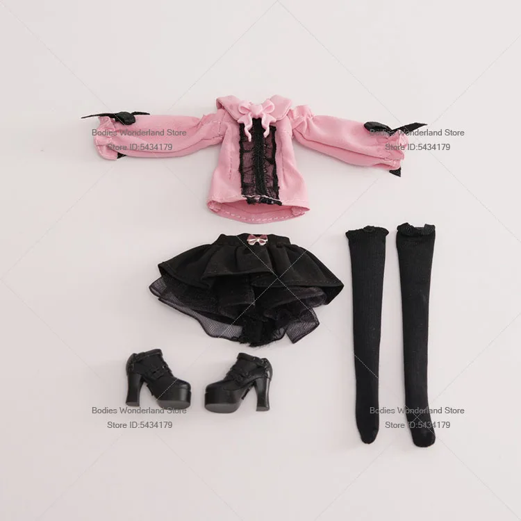 1/12 Mobile Suit Girl Bow Lace Elastic Shirt Lace Pleated Skirt Black Straight Socks For 6inch BD PF Action Figure Doll