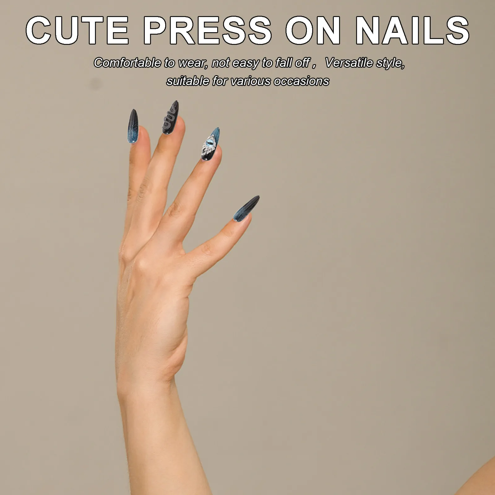 

1Set Handmade Decorative Fake Nails Press on Nail Stickers Long False Nails Stylish Removable Nail Art for Women Glitter Daily