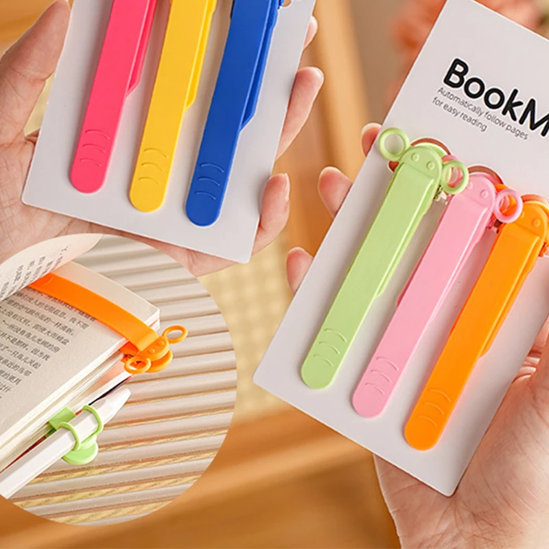 1Pc Cute Elephant Silicone Bookmark Clip with Pen Holder Page Flipping Automatically Follows Notebook Page Divider for School