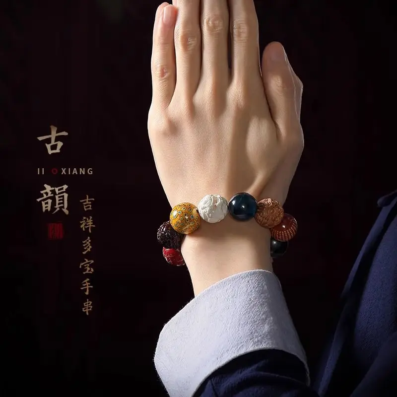 تحصيل Hetian اليشم متعدد جوهرة سوار اللعب اليشم الماموث العاج Pixiu بوذا الخرز اللعب الثقافي قطعة يده