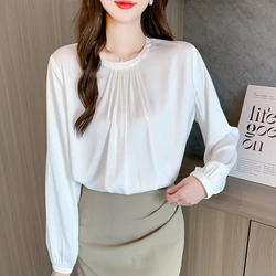 Fashion New Autumn Long Sleeve O-Neck Women Blouse Casual White Chiffon Blouse Shirt Women Tops Blusas Mujer De Moda 2024 A672