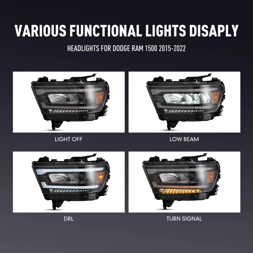 Sepasang Lampu Depan Mobil LED Untuk Dodge Ram 1500 2015-2022 Lampu Depan DRL Tuning Sinyal Plug And Play Lampu Depan Depan