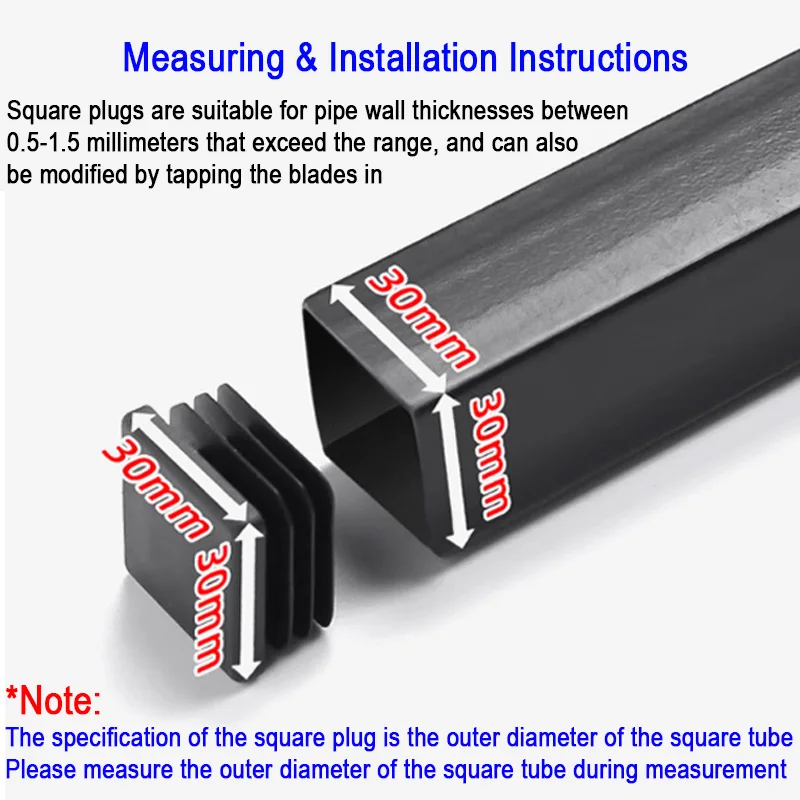 13/15/16/19/20/22~120mm Square Plastic Black Blanking End Caps Furniture Leg Tube Pipe Inserts Plugs Bung Decorative Dust Cover