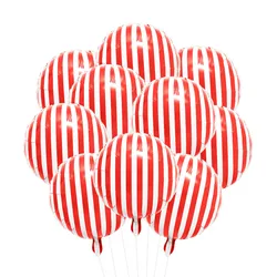 10Pcs 18 Inch Red and White Striped Balloons Carnival Balloons for Carnival Decorations 4D Striped Circus Balloons