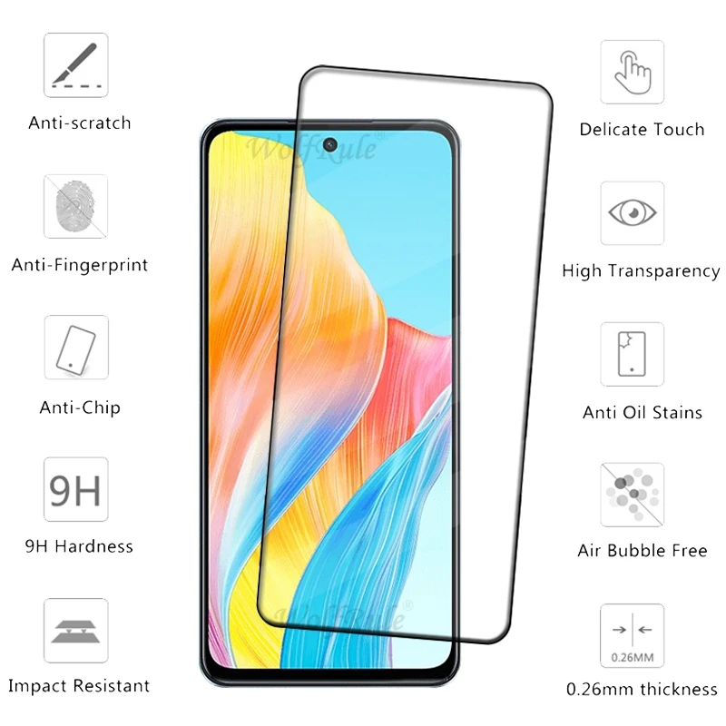 1/2/3/4PCS Full Cover Glass For OPPO A98 5G Glass OPPO A98 5G Tempered Glass HD 9H Full Cover Glue Screen Protector OPPO A98 5G