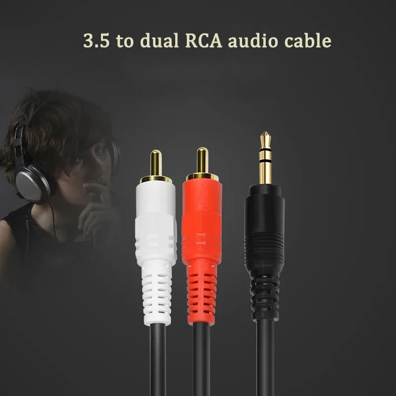 Kabel audio 1M 3,5 mm Stereo Jack męski na 2 męskie RCA Kabel Aux do telefonów TV Głośniki dźwiękowe Laptop Kabel audio wideo