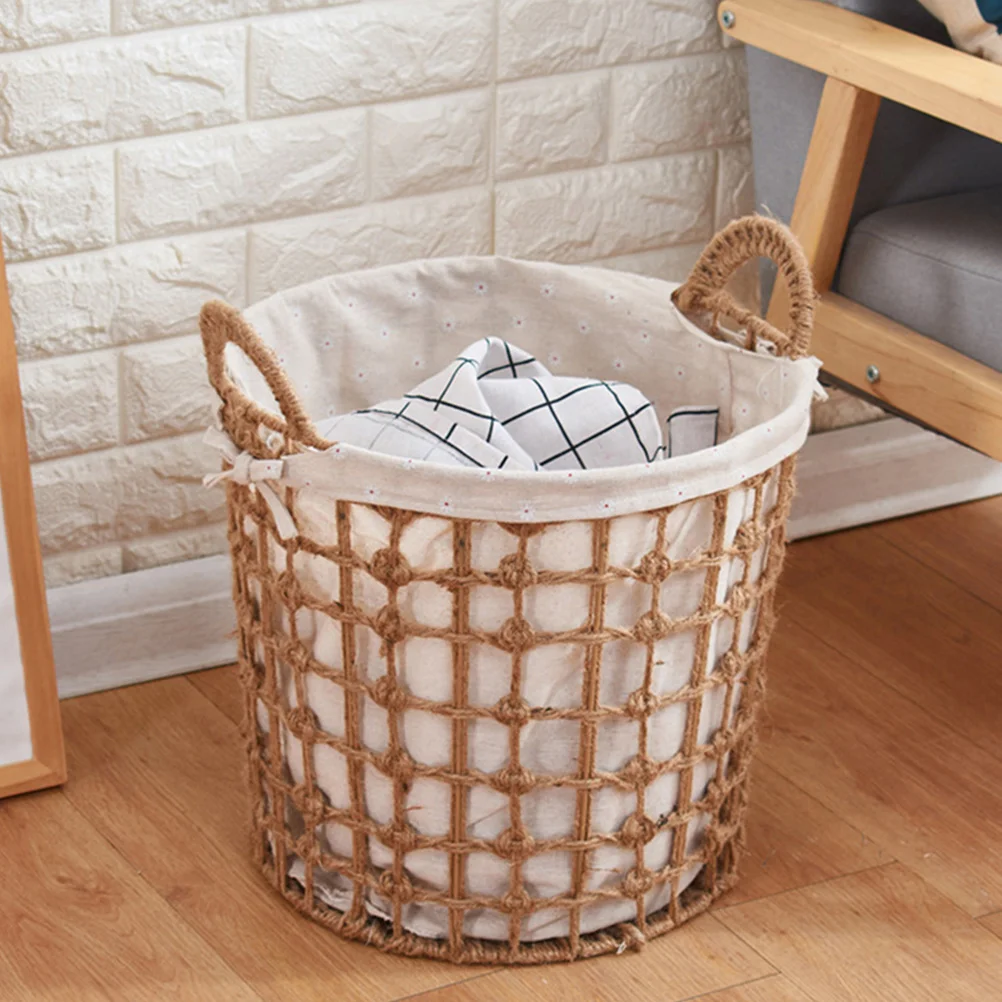 Freestanding Laundry Hamper Woven Basket Foldable Trash Can Dirty Clothes Container