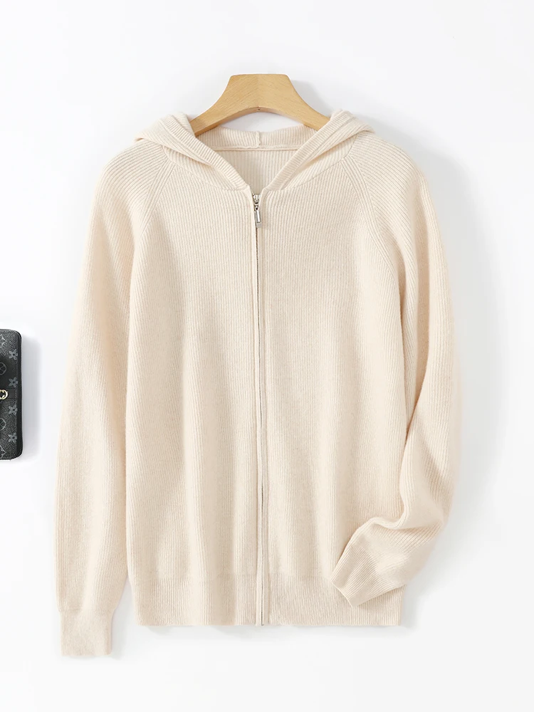 جديد 100% ميرينو رداء علوي من الصوف للرجال هوديي سترة متماسكة سميكة سستة الخريف الشتاء معطف الكشمير كم طويل بلون علوي