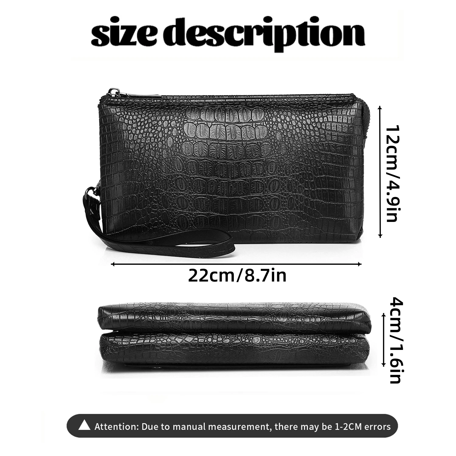 Vintage Men's Clutch Bag Crocodile-Print Clutch Bag Large Capacity Men's Handbag Portable Phone Case Stylish Zipper Pocket