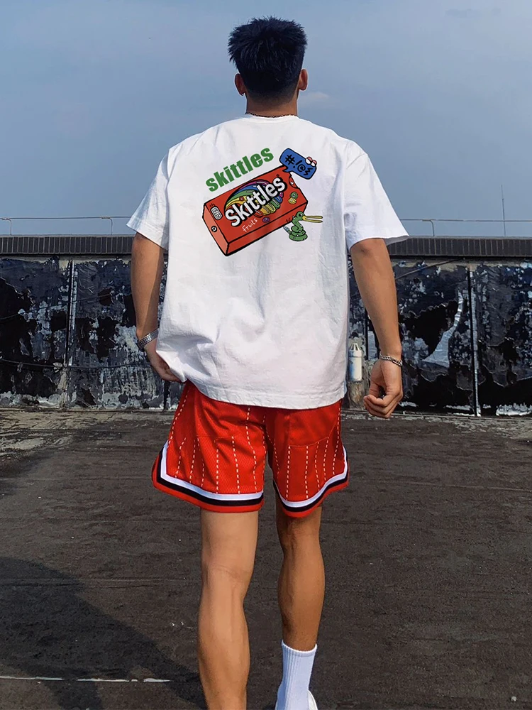 

Motorcycle Retro Niche Animation Printed Round Neck Short-Sleeved Men's Trendy Brand Summer Loose Heavy Cotton Couple T-Shirt