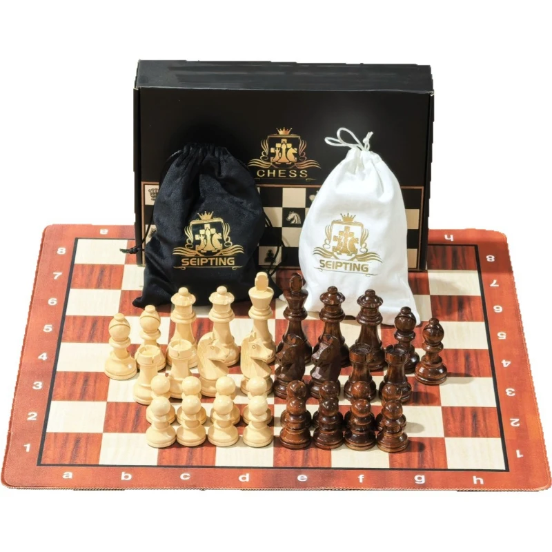 Juego de ajedrez de lujo de gran tamaño, piezas de ajedrez de madera de 3.75 pulgadas, 34 piezas, juego de ajedrez de torneo, juego de mesa familiar.