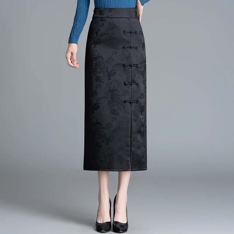 

Новая женская юбка-карандаш в китайском стиле с вышивкой, на пуговицах, с завышенной талией, весна 2025, ретро-дизайн, облегающая, для стройных фигур