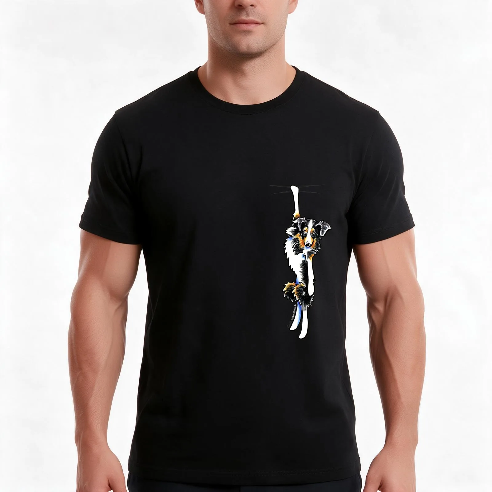 Clingy Australian Shepherd T-Shirt, Summer Casual Cotton Tee, Oversized Streetwear Tops, Vintage Graphic Print, Unisex Men Women