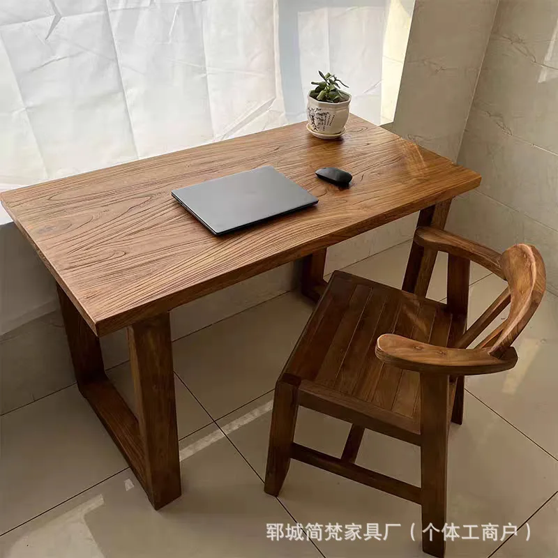 Office Solid Wood Computer Desk Children's Student Writing Desk Rectangle Large Table Old Elm Bench