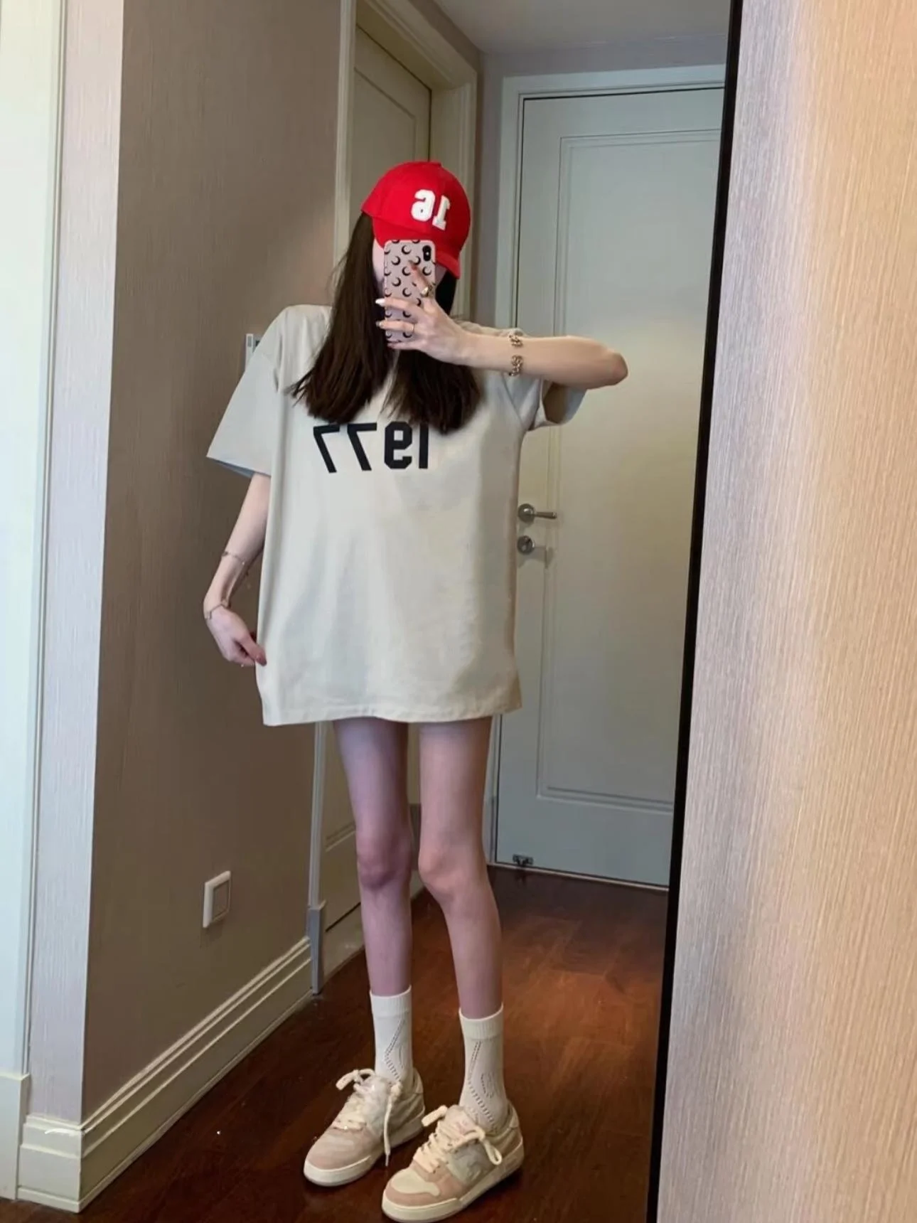 

Loose ort Sve Women's T-irt Couple Casual Sle Cotton Summer round Ne Mid-Length Top Heavyweight ential 977