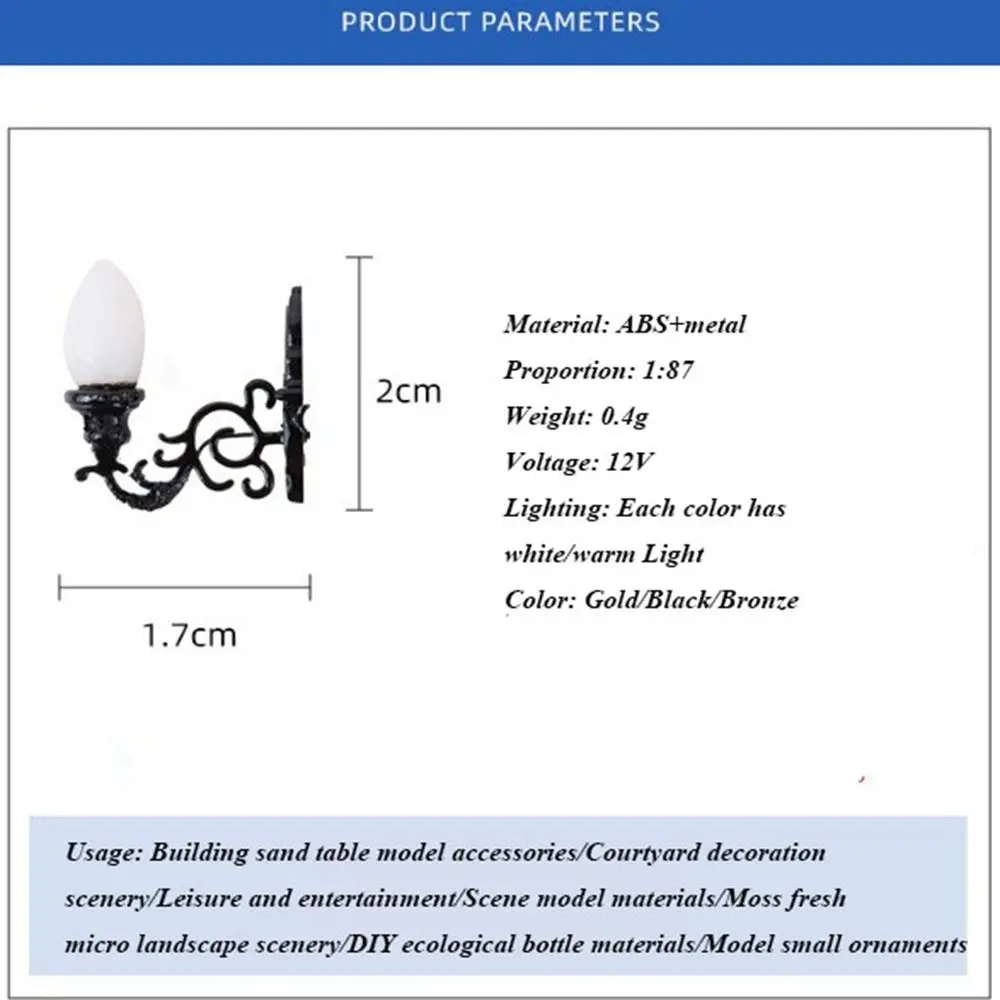 新しい1.7 * 2cmドールハウス壁掛けランプABS金属素材ドールハウスガーデンデコレーションホワイト/ウォームライトモデル12VガーデンヤードLEDライト