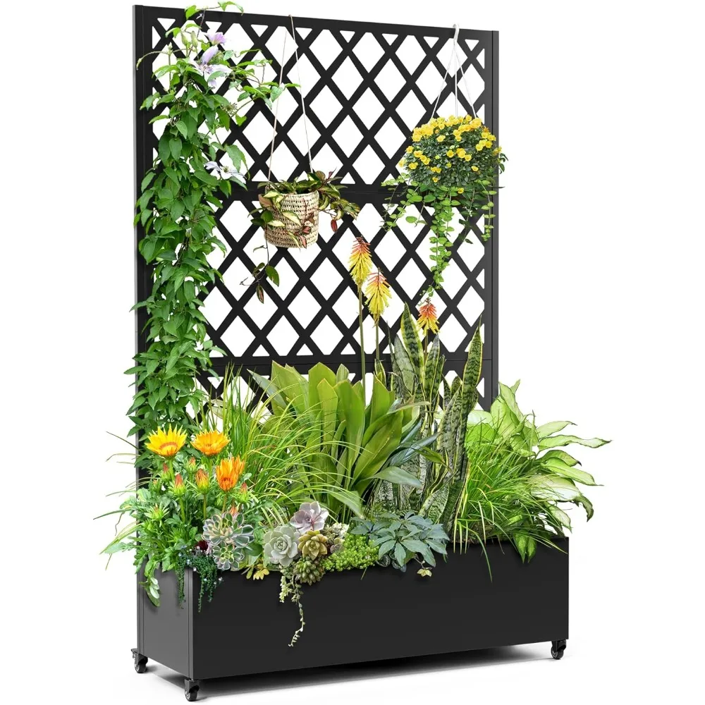 

Metal Planter Box with Diamond Lattice Trellis Planter Box for Climbing Plants/Vines, Garden Bed with Trellis, 73" X 47", Arches