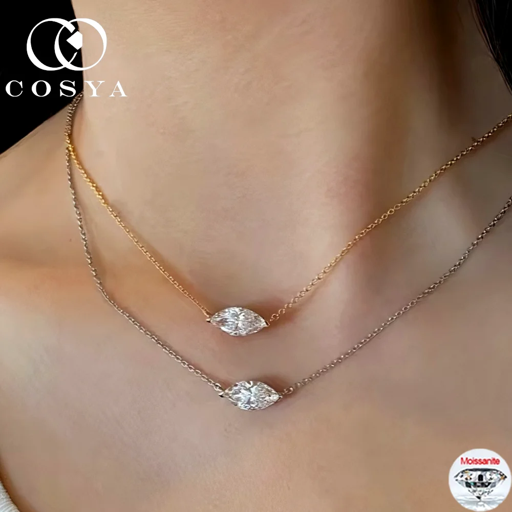 

COSYA 1/2CT Marquise Cut Moissanite Pendant Necklace S925 Silver 18K Gold D Color Lab Diamond NeckChain for Women Jewelry