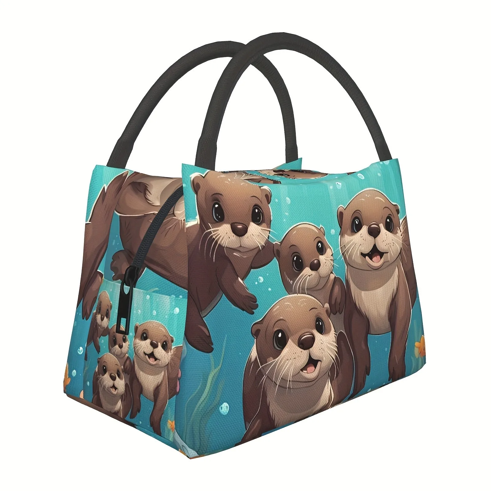 Otter Print Insulated Lunch Bag Reusable Cooler Tote Durable Polyester Picnic School Office Handbag for Kids and Adults