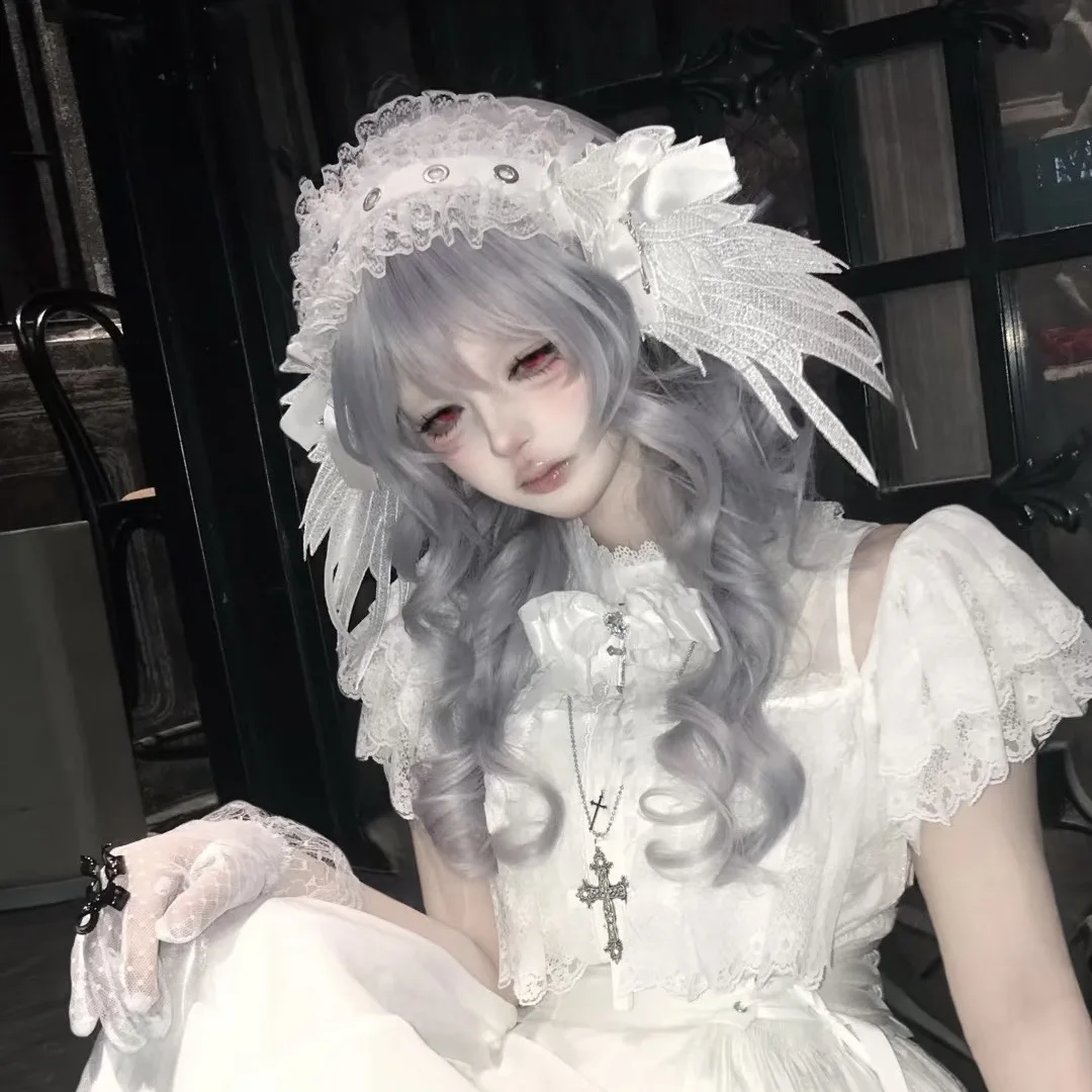 

Fashionable Gothic Lolita Role Playing Headwear Sweet and Cute Girl Subcultural Wing Angel Lace Folded Headband Hair Accessories