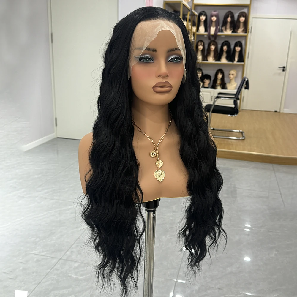 Peruca preta onda longa peruca de renda cabelo sintético natural ondulado peruca longa onda profunda perucas dianteiras do laço para mulheres uso diário cosplay par