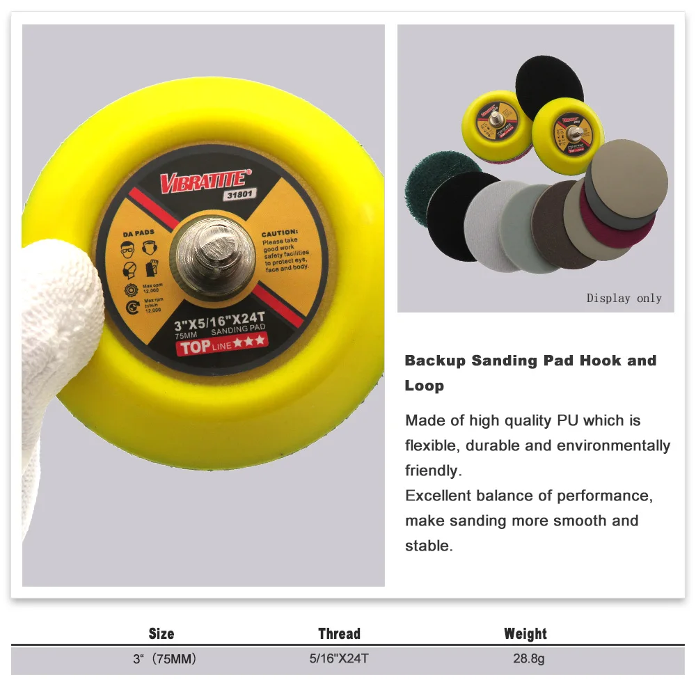 3 Inch 75mm Professional Dual Action Random Orbital Sanding Pad 5/16-24 Thread Hook and Loop