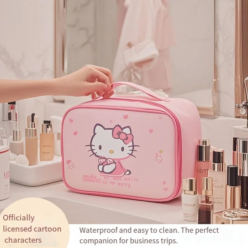 

Универсальная ручная косметичка Sanrio с героями мультфильмов Kuromi, большая вместительная модная водонепроницаемая коробка для хранения для путешествий и деловых поездок для девочек
