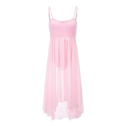 Women Ballet Dress Spaghetti Strap One Piece Suspender Dress Gauze Mesh Adult Dance Suit Camisole Dancewear Costume Sleeveless