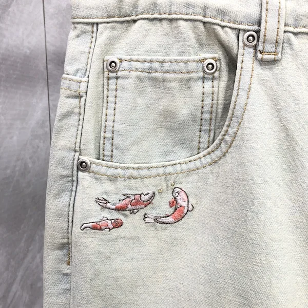 Y2k Derschutze الدينيم بركة السمك تيدي بير التطريز الجينز خمر المرأة فضفاض مستقيم واسعة الساق الجينز الشارع الرجال السراويل #4