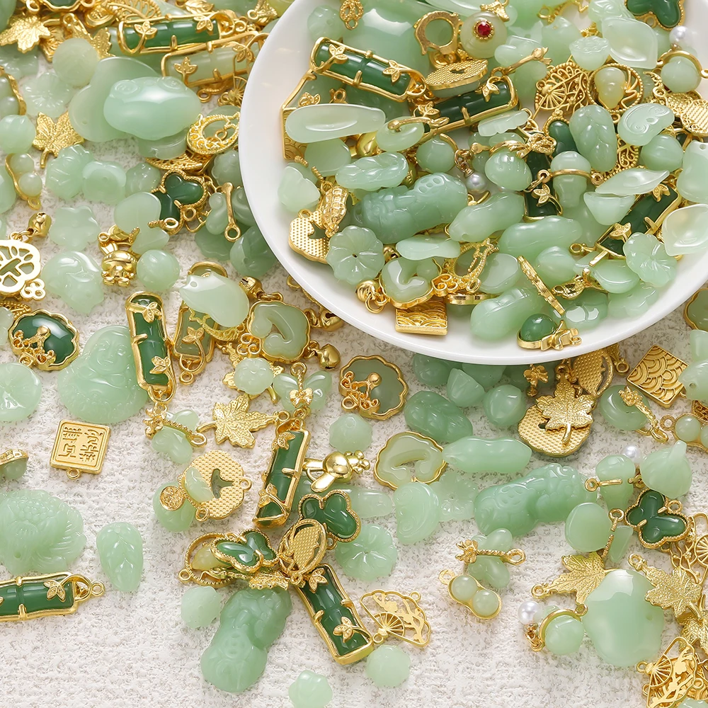 25/45/70pcs Alloy Imitation Jade Charms Green Mixed Pendant for DIY Necklace Bracelet Earring Jewelry Making Findings