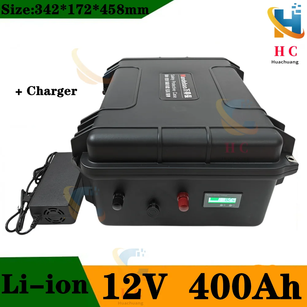 Waterproof 12V 400AH lithium ion battery 12v li ion with BMS for inverter caravan camping power supply light boat + 20A Charger