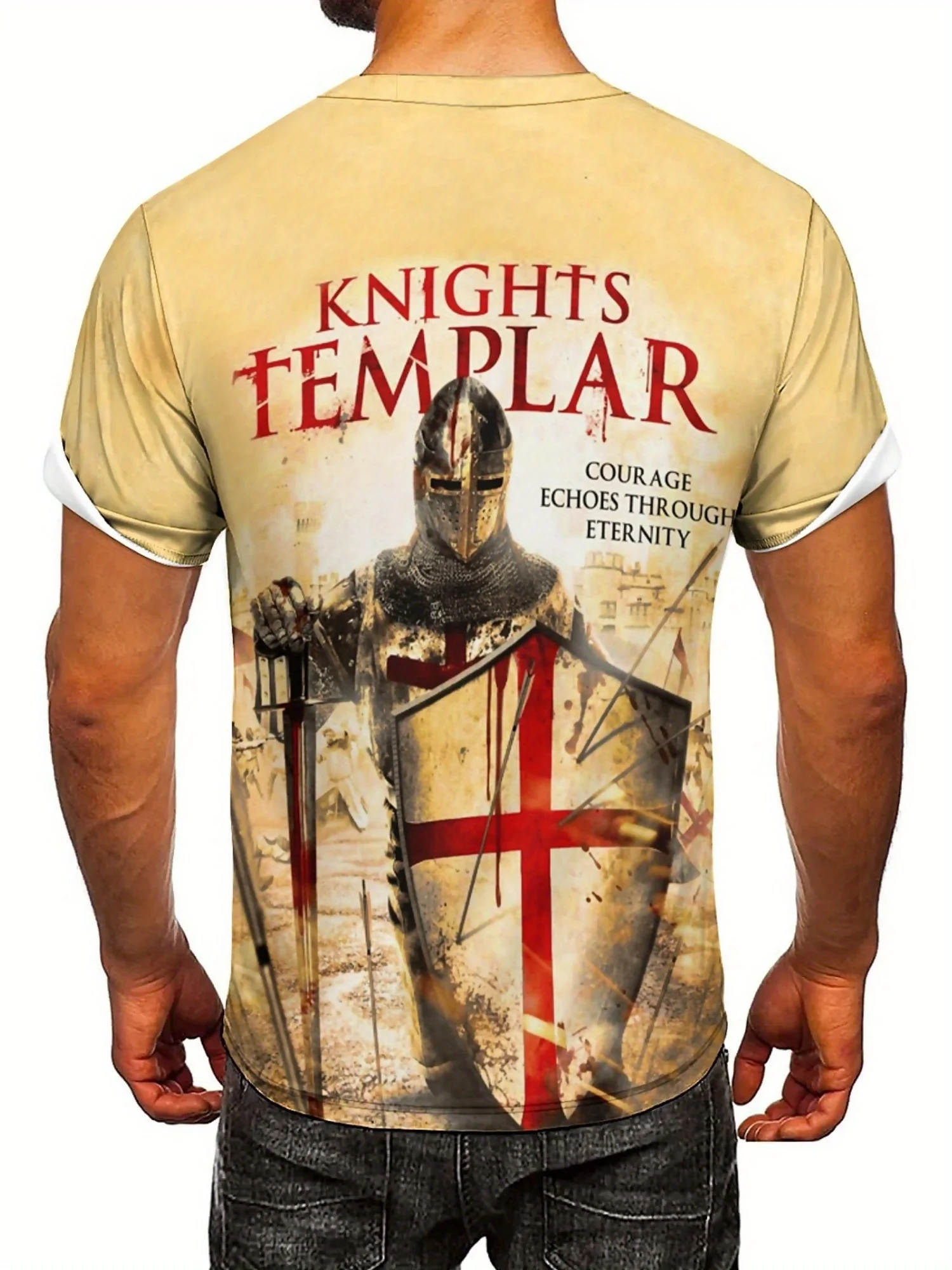 Knights Templar 3D Print Men'S T-Shirt - Soft, Comfortable Polyester Fabric, Short Sleeve, Crew Neck, Geometric Pattern,