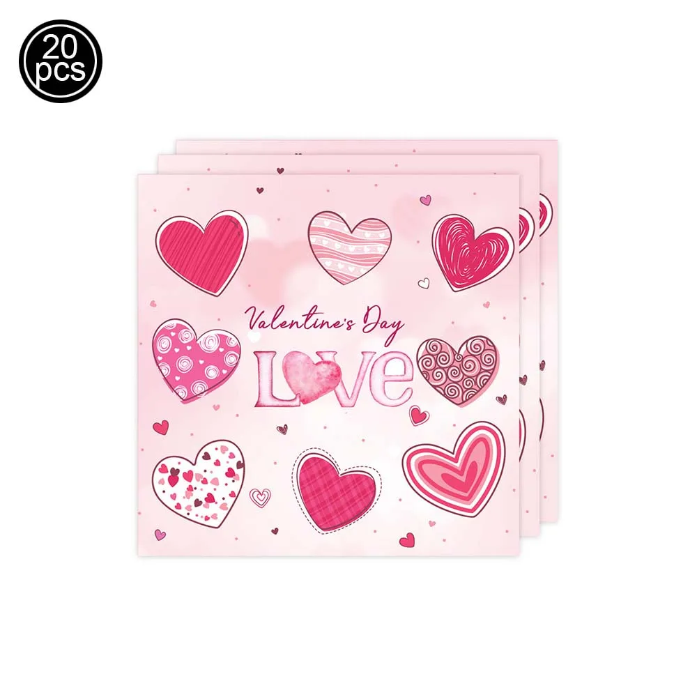 Valentine's Day Tableware Plates Napkins Tablecloth Cup Teddy Bear Love Balloons Pink Valentine's Day Heart Party Decor Supplies