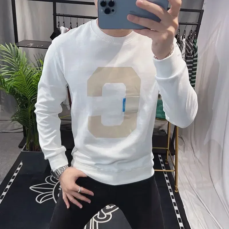 Men's Clothing Print White Letter Top Sweatshirts For Man Pullover Crewneck Hoodieless Round Neck Stylish Hot Offers Simple