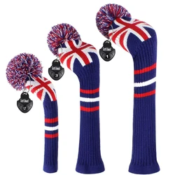 Golf Knit Wood Headcover, UK Flag Pattern Knit Golf Club Cover for Driver Fairway Hybrid, Personalized Golf Protector for Golfer