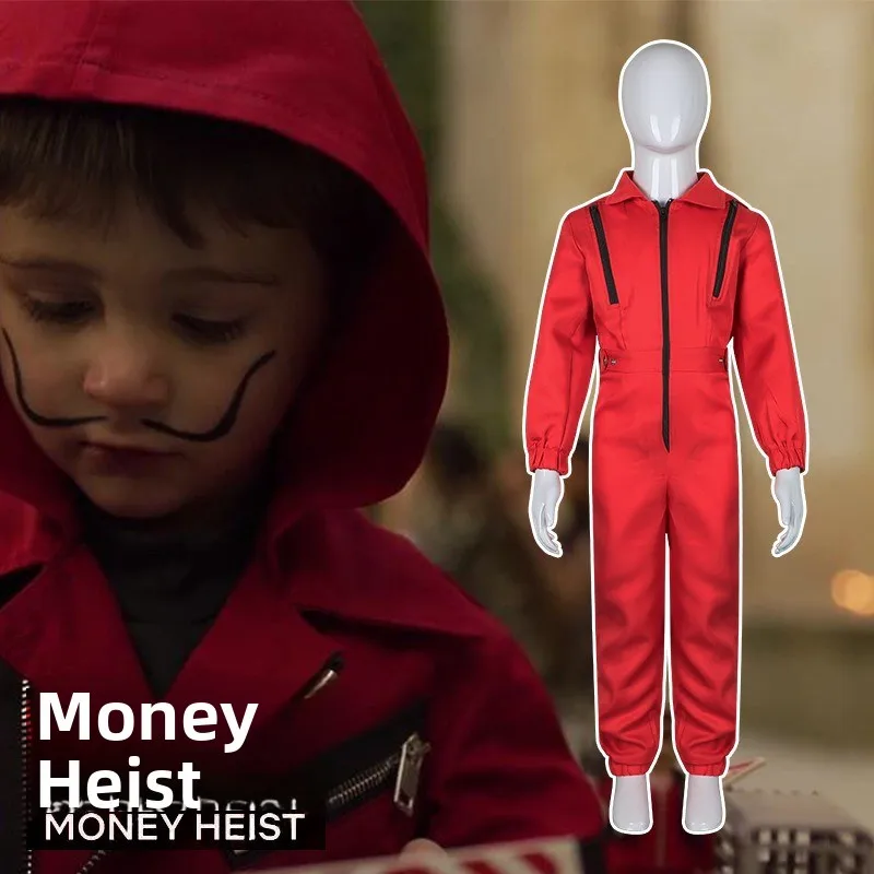 

Хэллоуин, новый косплей для родителей и детей, красный комбинезон, костюм клоуна Дали, бумажный костюм, полиэфирное волокно, 00% сценический костюм