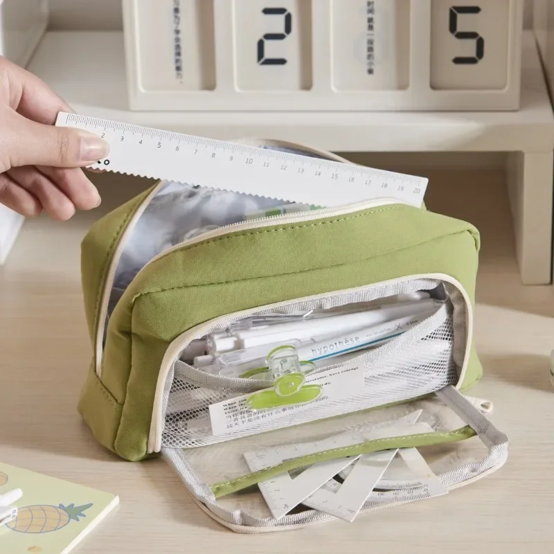 Bolsa para bolígrafos de papelería con ventana transparente de gran capacidad, caja de papelería para estudiantes y niñas, bolsa para lápices para volver a la escuela