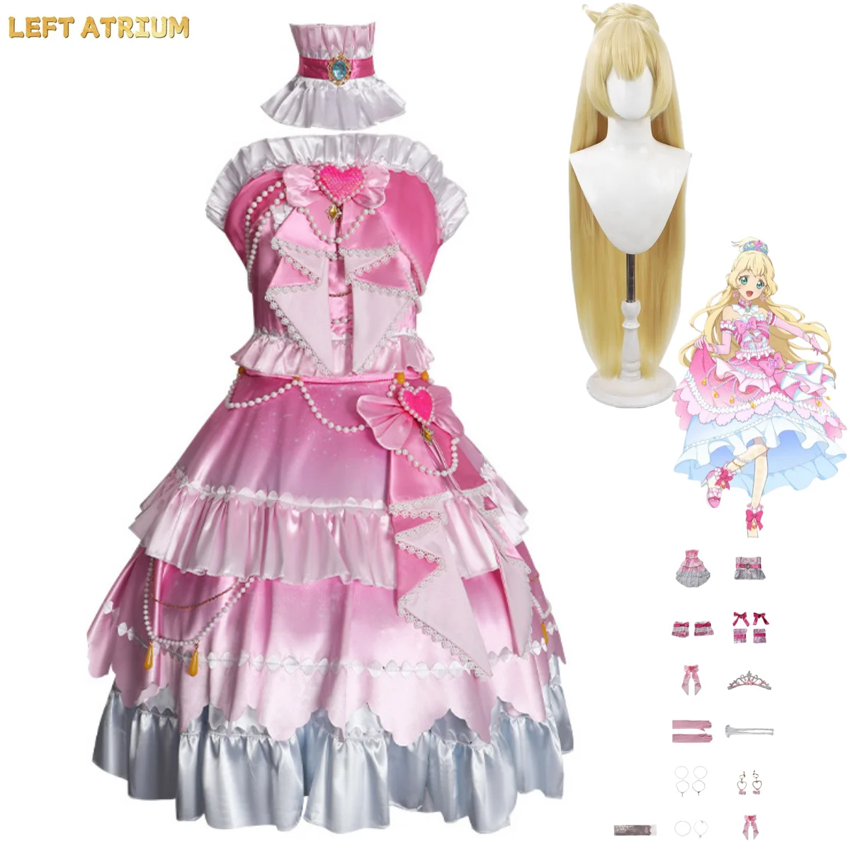

Anime Aikatsu STARS！Shiratori Hime Cosplay Costume Pink Lovely Kawaii Cake Dress Wig Woman Sexy Carnival Halloween Suit