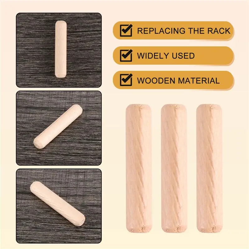 A84X-100 Pack Wooden Dowel Pins Wood Kiln Dried Fluted And Beveled