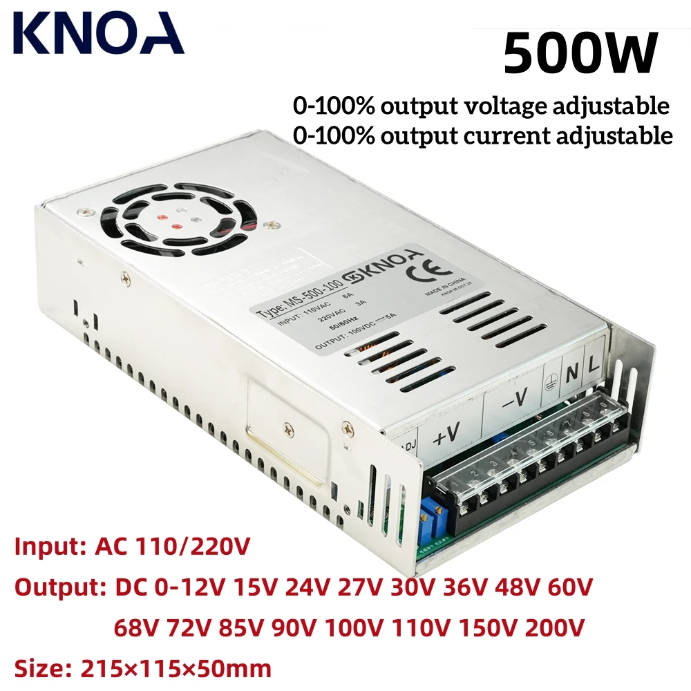 

500W Switching Power Supply 0-12V 13.5V 15V 24V 36V 48V 60V 72V 85V 110V 150V 200V AC/DC Voltage Adjustable Industrial SMPS