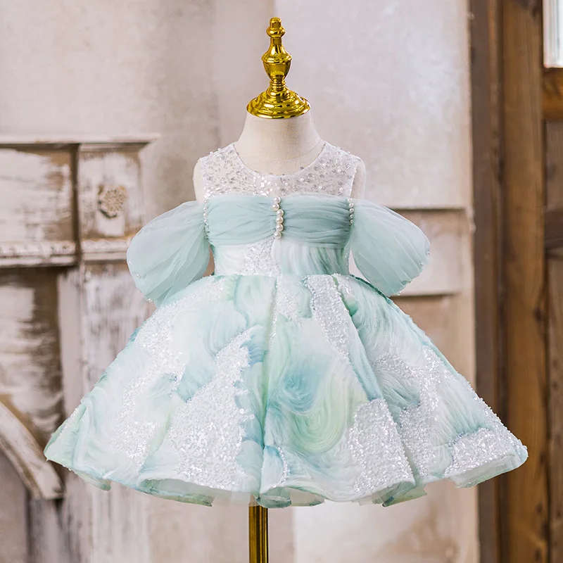فساتين فتاة الزهور للأطفال الصغار الأميرة تول الدانتيل الديكور فساتين التواصل الأول عيد الميلاد هدية الكريسماس حفل زفاف عيد ميلاد