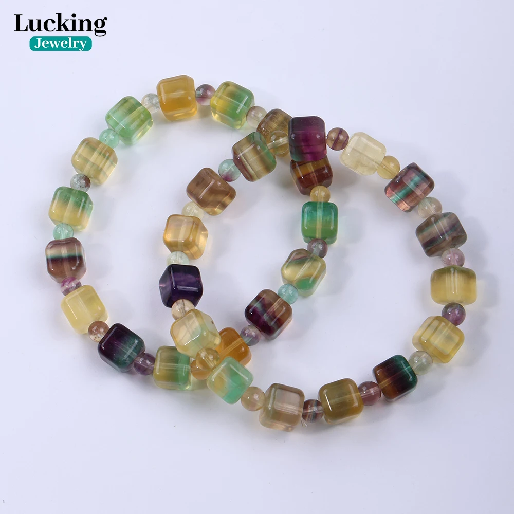 

Natural Rainbow Fluorite Cube Beads 8mm Charming Colorful Gemstone for Jewelry Making Healing Crystal Crafts