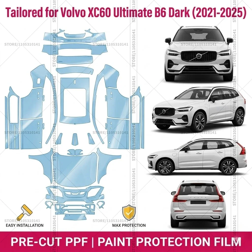 

For Volvo XC60 Ultimate B6 dark2021-2025 Pre-Cut Paint Protection Film PPF Transparent Front Bumper Protector Clear Bra Car Film