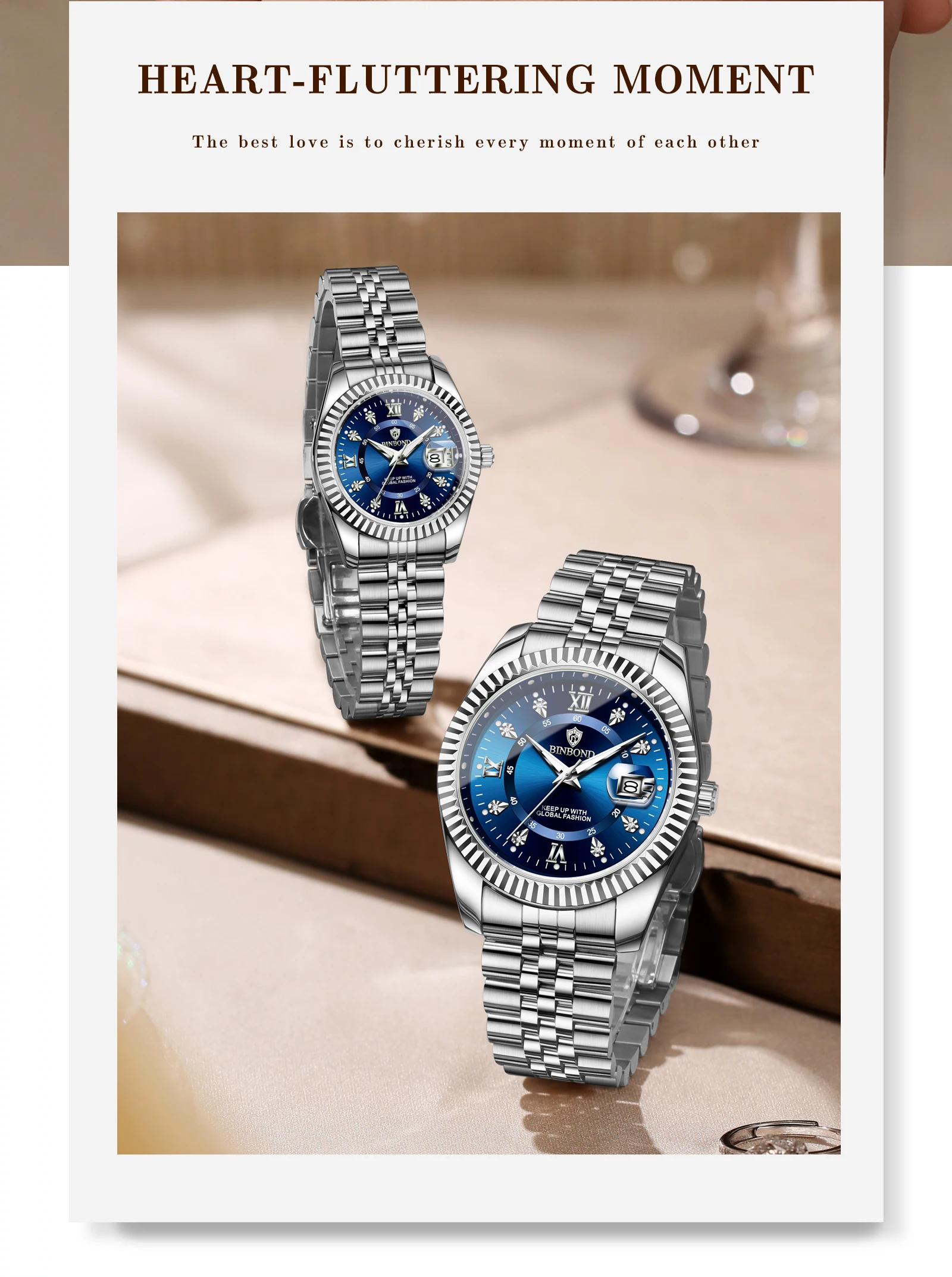 BINBOND Original Couple's Quartz Watches Luminous Waterproof Men's Women's Watch Mujer Reloj Ofertas Hoy Relogios Casal