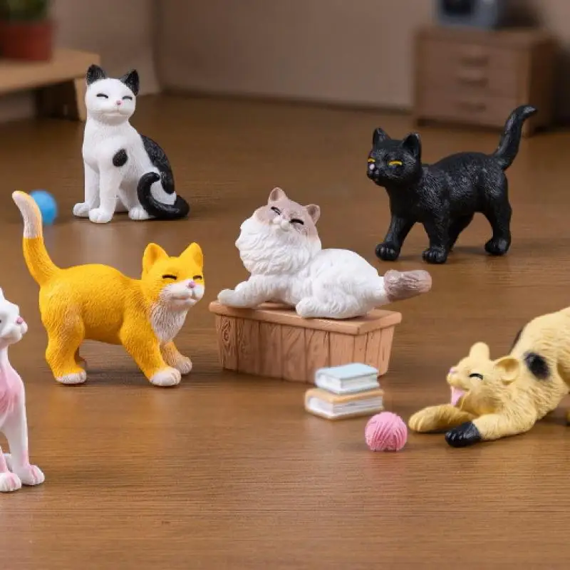 3/6PCS Micro Landschaft Harz Katze Ornamente Tier Kätzchen Miniatur Figur Puppen Haus Hause Fee Garten Dekoration Alle zufällig