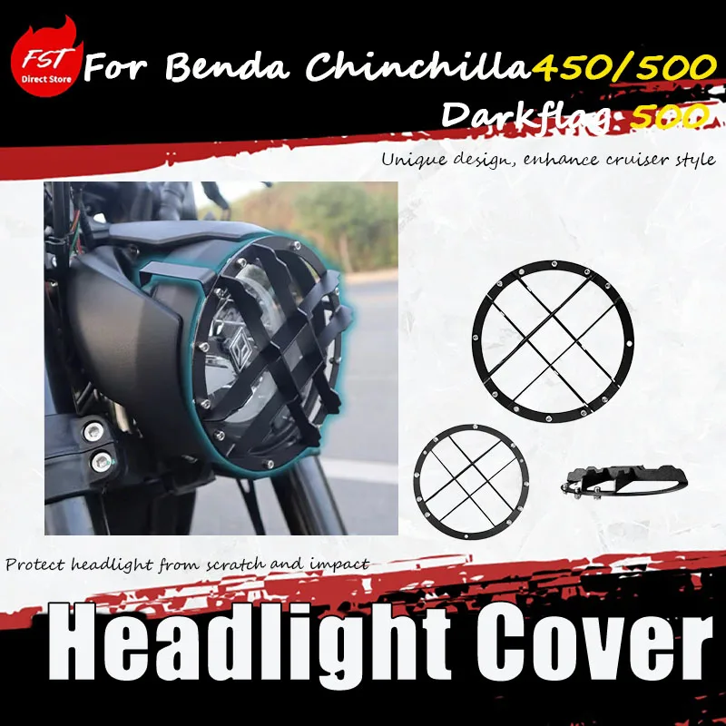 For Benda Chinchilla 450/500/Darkflag 500 modification accessories, including retro-style headlight covers and lamp net covers.