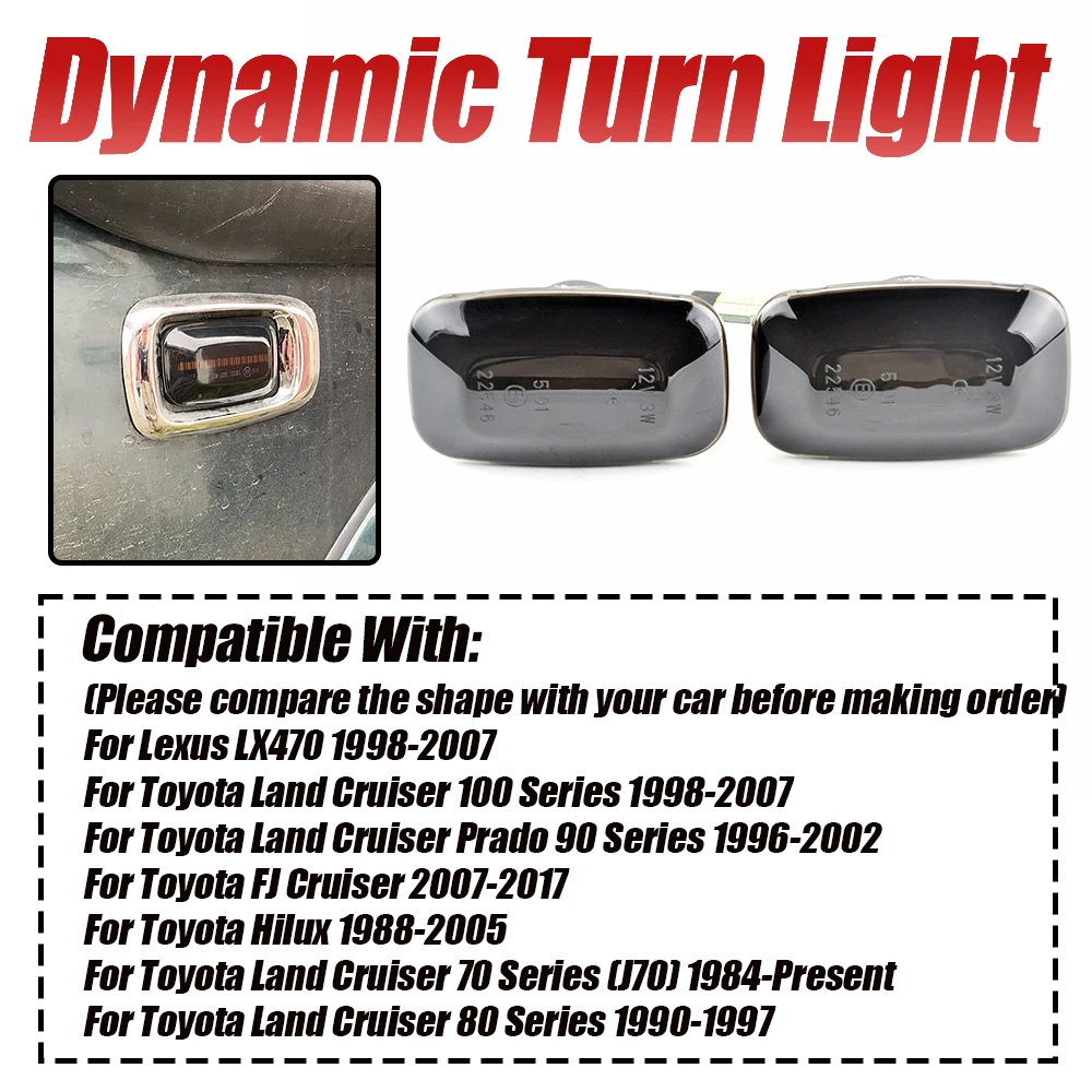 Dynamic/Normal Flash Side Marker Turn Signal Blinker Light For Toyota FJ CRUISER GSJ15 LAND CRUISER GR17 LEXUS LX470