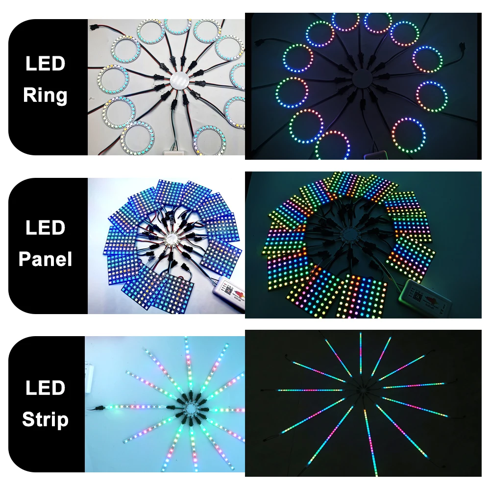 Luces Led de fuegos artificiales WS2812B, módulo redondo de 10, 11, 12 y 13 canales para 5050 RGB, 3 pines, Panel de anillo de tira de píxeles